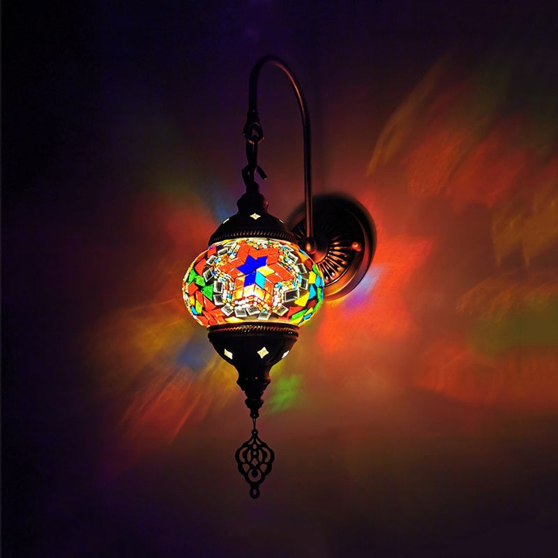 1 Light Wall Sconce Lighting Decorative Global Hand Rolled Art Glass Wall Mount Lamp in Red/Orange/Green Blue-Red Clearhalo 'Wall Lamps & Sconces' 'Wall Lights' Lighting' 361237