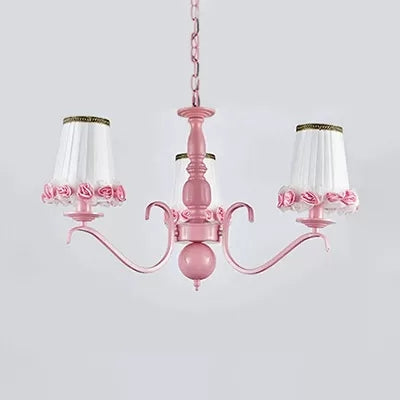 Fabric Tapered Shade Chandelier Kids Hanging Light with Flower in Pink for Girls Bedroom Clearhalo 'Ceiling Lights' 'Chandeliers' Lighting' options 36124