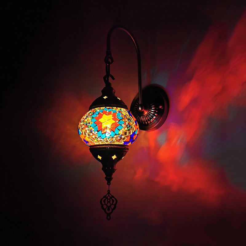 1 Light Wall Sconce Lighting Decorative Global Hand Rolled Art Glass Wall Mount Lamp in Red/Orange/Green Orange Red Clearhalo 'Wall Lamps & Sconces' 'Wall Lights' Lighting' 361243