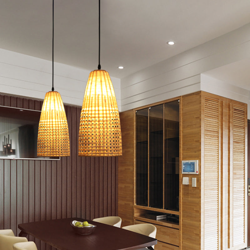 Bamboo Flared Hanging Lamp Chinese 1 Bulb Wood Pendant Light Fixture for Dining Room Wood Clearhalo 'Ceiling Lights' 'Pendant Lights' 'Pendants' Lighting' 361264_27f40556-b7c4-4376-961e-200bf31db0c2