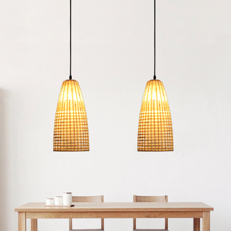 Bamboo Flared Hanging Lamp Chinese 1 Bulb Wood Pendant Light Fixture for Dining Room Clearhalo 'Ceiling Lights' 'Pendant Lights' 'Pendants' Lighting' 361265