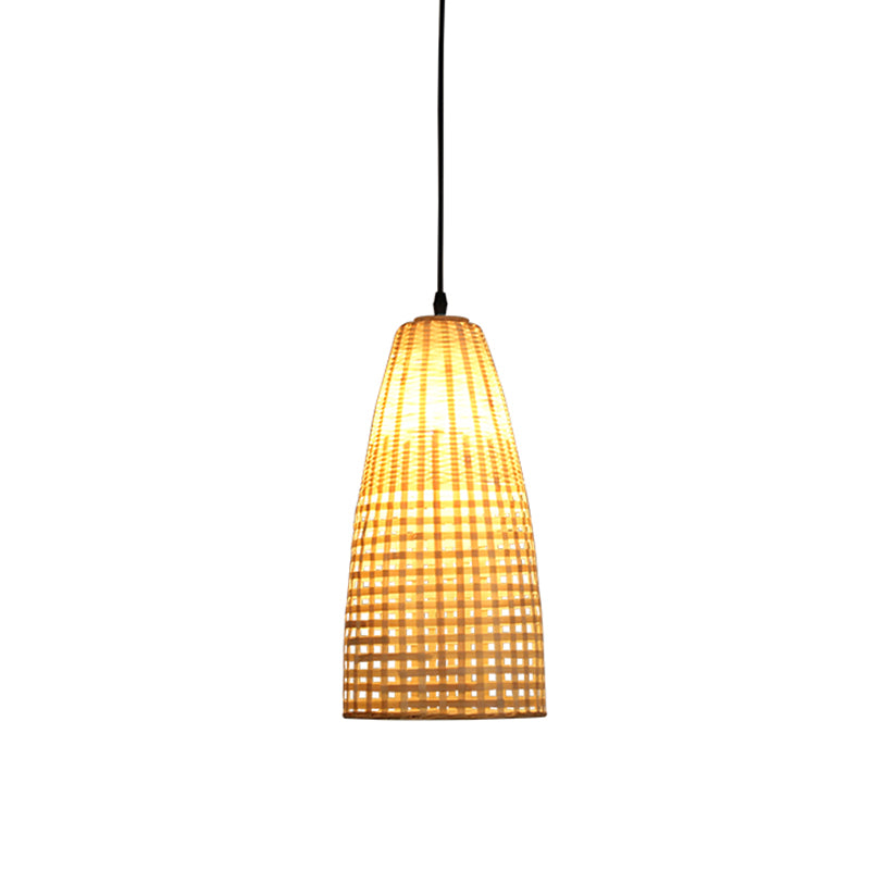 Bamboo Flared Hanging Lamp Chinese 1 Bulb Wood Pendant Light Fixture for Dining Room Clearhalo 'Ceiling Lights' 'Pendant Lights' 'Pendants' Lighting' 361267