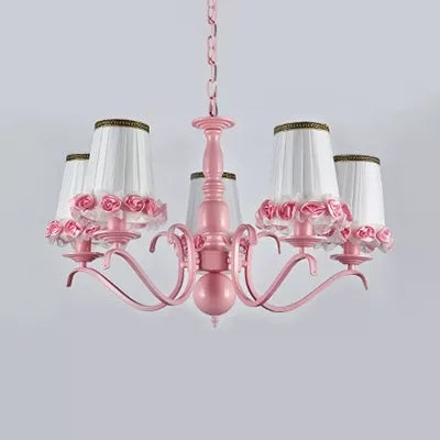 Fabric Tapered Shade Chandelier Kids Hanging Light with Flower in Pink for Girls Bedroom Clearhalo 'Ceiling Lights' 'Chandeliers' Lighting' options 36126