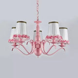Fabric Tapered Shade Chandelier Kids Hanging Light with Flower in Pink for Girls Bedroom Clearhalo 'Ceiling Lights' 'Chandeliers' Lighting' options 36126
