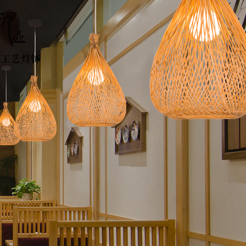 Hand-Woven Pendant Lighting Japanese Bamboo 1 Bulb Wood Ceiling Suspension Lamp for Tearoom Clearhalo 'Ceiling Lights' 'Pendant Lights' 'Pendants' Lighting' 361274