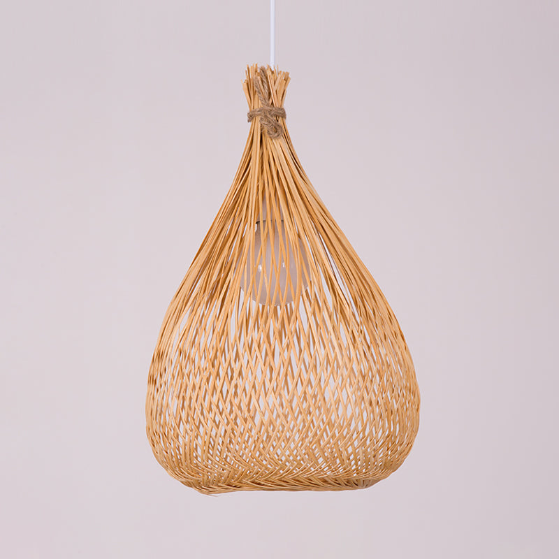 Hand-Woven Pendant Lighting Japanese Bamboo 1 Bulb Wood Ceiling Suspension Lamp for Tearoom Clearhalo 'Ceiling Lights' 'Pendant Lights' 'Pendants' Lighting' 361276