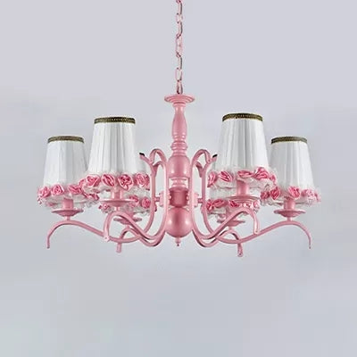 Fabric Tapered Shade Chandelier Kids Hanging Light with Flower in Pink for Girls Bedroom Clearhalo 'Ceiling Lights' 'Chandeliers' Lighting' options 36128