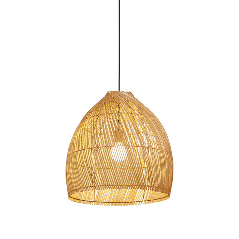 1 Head Dining Room Ceiling Lamp Asia Beige Hanging Pendant Light with Basket Bamboo Shade Clearhalo 'Ceiling Lights' 'Pendant Lights' 'Pendants' Lighting' 361292