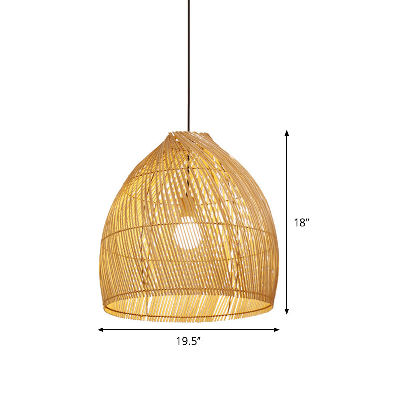 1 Head Dining Room Ceiling Lamp Asia Beige Hanging Pendant Light with Basket Bamboo Shade Clearhalo 'Ceiling Lights' 'Pendant Lights' 'Pendants' Lighting' 361293