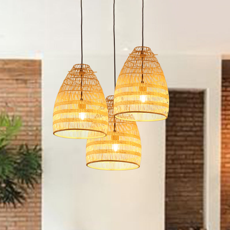 Wide Flare Pendant Lighting Chinese Bamboo 1 Bulb Ceiling Suspension Lamp in Beige Clearhalo 'Ceiling Lights' 'Pendant Lights' 'Pendants' Lighting' 361299