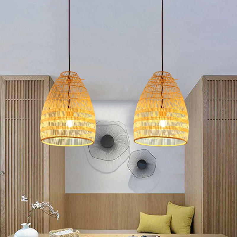 Wide Flare Pendant Lighting Chinese Bamboo 1 Bulb Ceiling Suspension Lamp in Beige Clearhalo 'Ceiling Lights' 'Pendant Lights' 'Pendants' Lighting' 361300