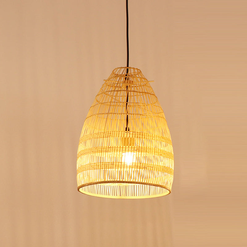 Wide Flare Pendant Lighting Chinese Bamboo 1 Bulb Ceiling Suspension Lamp in Beige Clearhalo 'Ceiling Lights' 'Pendant Lights' 'Pendants' Lighting' 361301