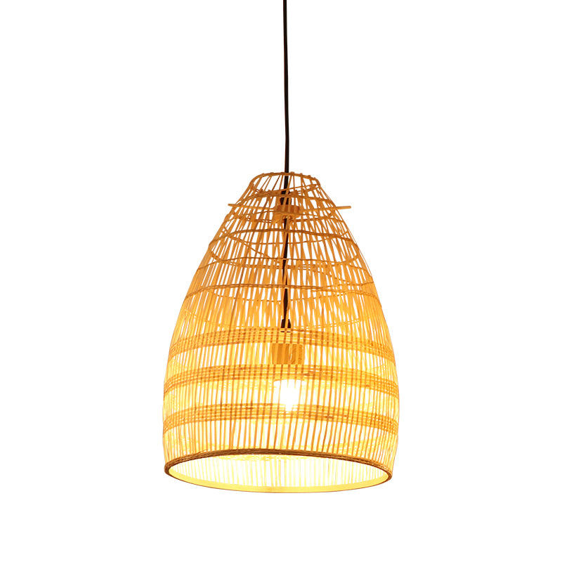 Wide Flare Pendant Lighting Chinese Bamboo 1 Bulb Ceiling Suspension Lamp in Beige Clearhalo 'Ceiling Lights' 'Pendant Lights' 'Pendants' Lighting' 361302