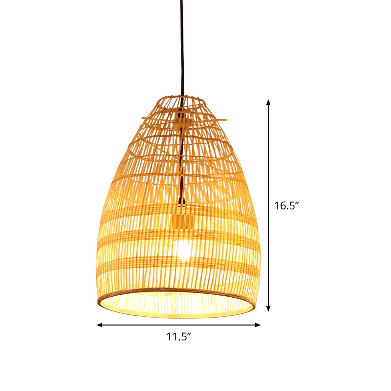 Wide Flare Pendant Lighting Chinese Bamboo 1 Bulb Ceiling Suspension Lamp in Beige Clearhalo 'Ceiling Lights' 'Pendant Lights' 'Pendants' Lighting' 361303