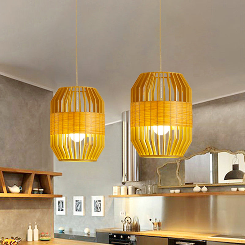 Japanese Laser Cut Hanging Light Wood 1 Bulb Pendant Lighting Fixture in Beige for Restaurant Beige Clearhalo 'Ceiling Lights' 'Pendant Lights' 'Pendants' Lighting' 361304_f698a902-a1bd-4813-8c85-648308ab90ef