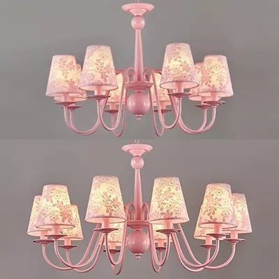 Fabric Trapezoid Shade Chandelier with Petal Hotel Villa Multi-Head Modern Ceiling Pendant in Pink Clearhalo 'Ceiling Lights' 'Chandeliers' Lighting' options 36130