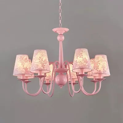 Fabric Trapezoid Shade Chandelier with Petal Hotel Villa Multi-Head Modern Ceiling Pendant in Pink 8 Pink Clearhalo 'Ceiling Lights' 'Chandeliers' Lighting' options 36131_1dfad458-df0a-4ecf-859d-e3122426eb33