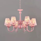 Fabric Trapezoid Shade Chandelier with Petal Hotel Villa Multi-Head Modern Ceiling Pendant in Pink Clearhalo 'Ceiling Lights' 'Chandeliers' Lighting' options 36131