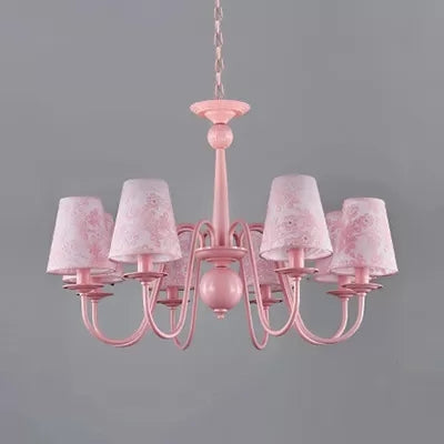 Fabric Trapezoid Shade Chandelier with Petal Hotel Villa Multi-Head Modern Ceiling Pendant in Pink Clearhalo 'Ceiling Lights' 'Chandeliers' Lighting' options 36132