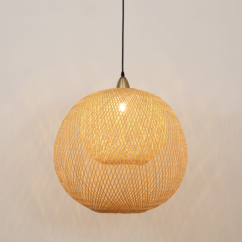 Handcrafted Ceiling Light Chinese Bamboo 1 Bulb Beige Suspended Lighting Fixture Clearhalo 'Ceiling Lights' 'Pendant Lights' 'Pendants' Lighting' 361336