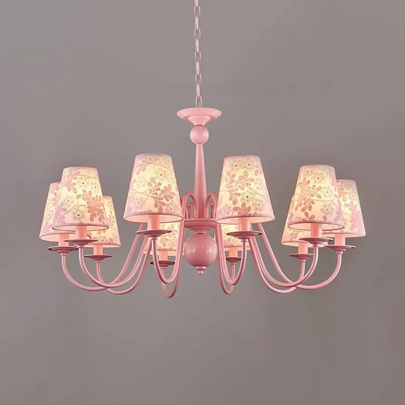 Fabric Trapezoid Shade Chandelier with Petal Hotel Villa Multi-Head Modern Ceiling Pendant in Pink 10 Pink Clearhalo 'Ceiling Lights' 'Chandeliers' Lighting' options 36133_531bebac-e21d-4f6e-b715-8ee3bb5635af