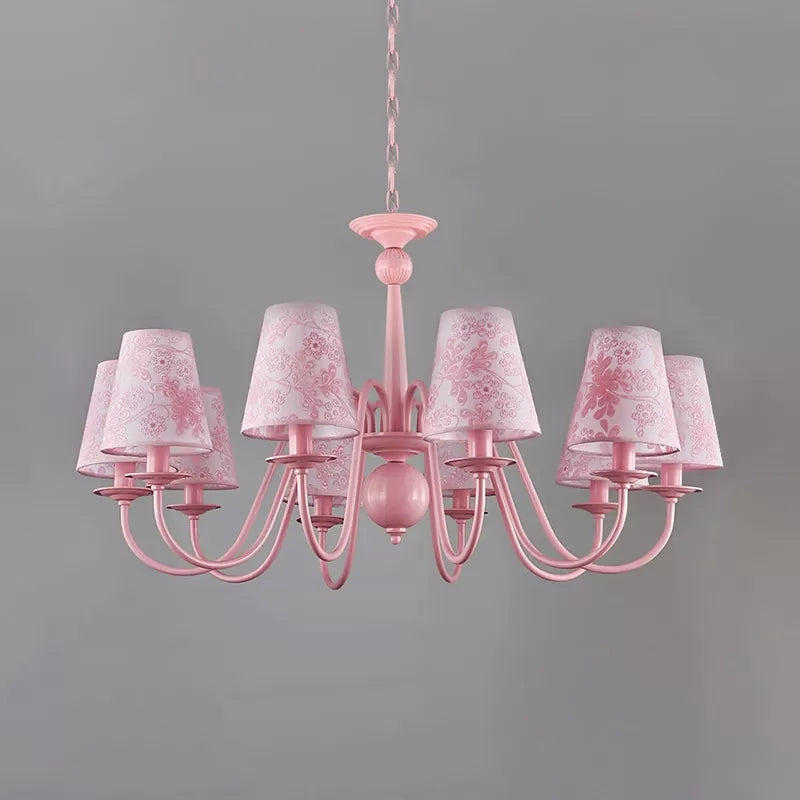Fabric Trapezoid Shade Chandelier with Petal Hotel Villa Multi-Head Modern Ceiling Pendant in Pink Clearhalo 'Ceiling Lights' 'Chandeliers' Lighting' options 36134