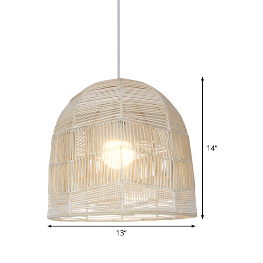 1 Head Basket Pendant Lighting Chinese Bamboo Ceiling Suspension Lamp in Wood for Restaurant Clearhalo 'Ceiling Lights' 'Pendant Lights' 'Pendants' Lighting' 361348