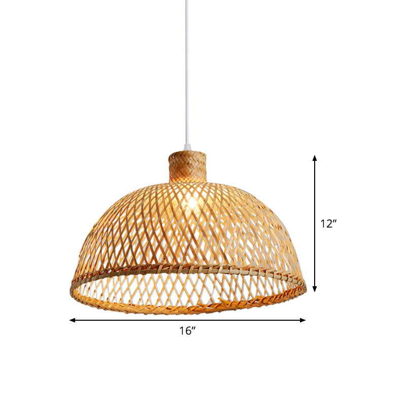 1 Bulb Tearoom Ceiling Lamp Asian Wood Hanging Pendant Light with Dome Bamboo Shade Clearhalo 'Ceiling Lights' 'Pendant Lights' 'Pendants' Lighting' 361353