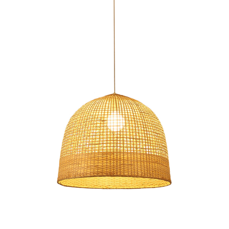 Beige Domed Pendant Lamp Japanese 1 Bulb Bamboo Hanging Ceiling Light for Teahouse Clearhalo 'Ceiling Lights' 'Pendant Lights' 'Pendants' Lighting' 361367