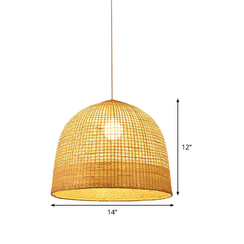 Beige Domed Pendant Lamp Japanese 1 Bulb Bamboo Hanging Ceiling Light for Teahouse Clearhalo 'Ceiling Lights' 'Pendant Lights' 'Pendants' Lighting' 361368