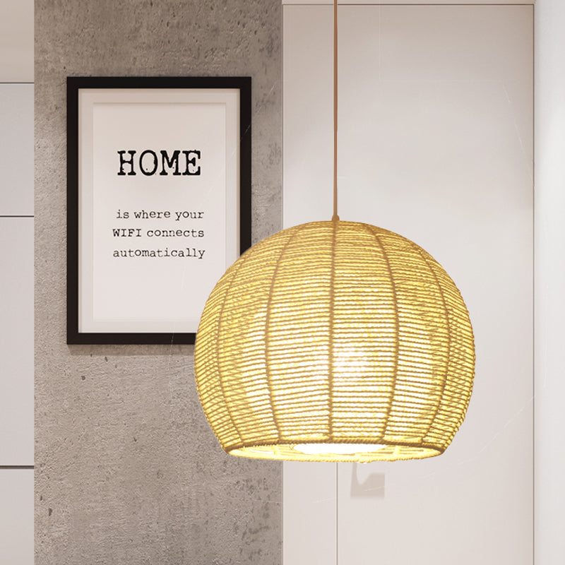 Chinese 1 Head Ceiling Lamp Beige Sphere Hanging Light Fixture with Bamboo Shade Clearhalo 'Ceiling Lights' 'Pendant Lights' 'Pendants' Lighting' 361369