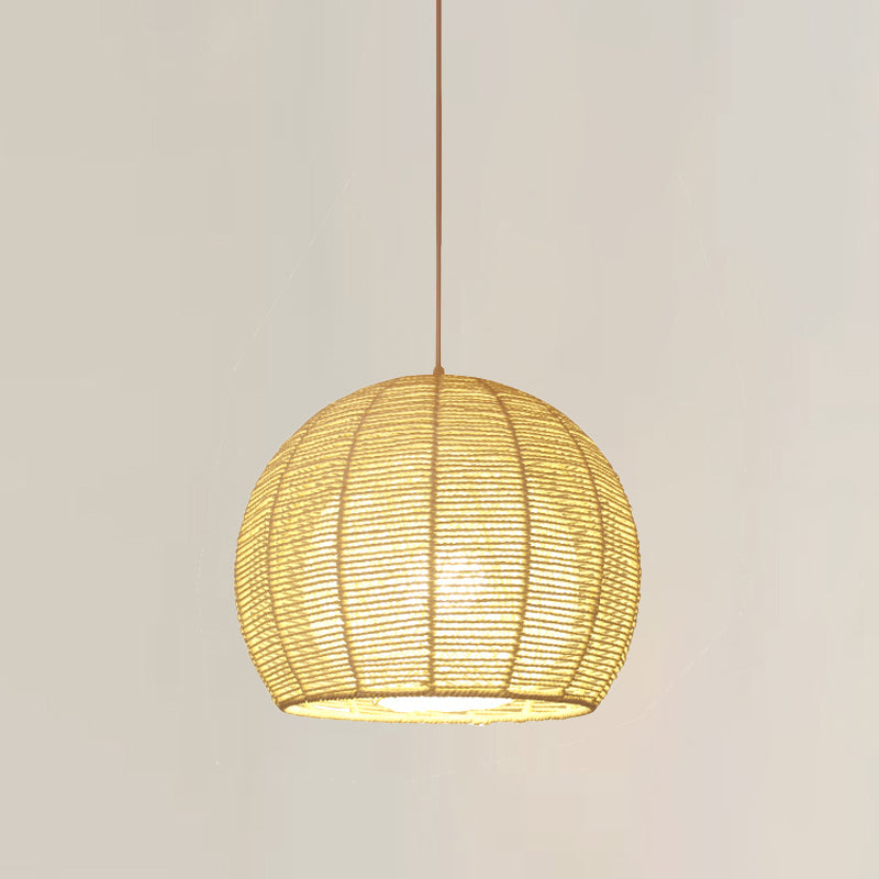 Chinese 1 Head Ceiling Lamp Beige Sphere Hanging Light Fixture with Bamboo Shade Clearhalo 'Ceiling Lights' 'Pendant Lights' 'Pendants' Lighting' 361371