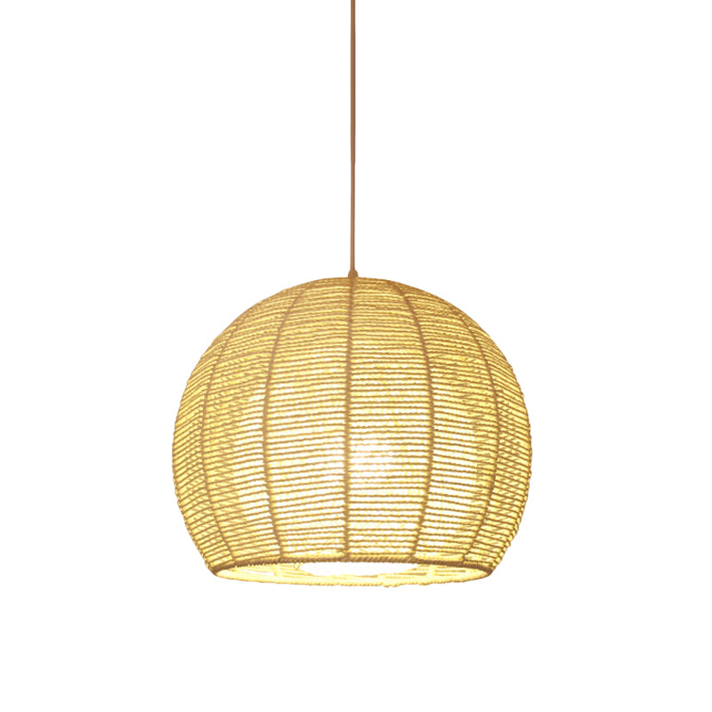 Chinese 1 Head Ceiling Lamp Beige Sphere Hanging Light Fixture with Bamboo Shade Clearhalo 'Ceiling Lights' 'Pendant Lights' 'Pendants' Lighting' 361372