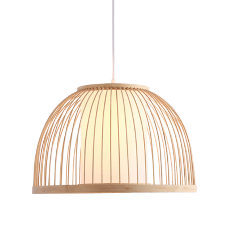 Domed Pendant Light Asian Bamboo 1 Bulb 14"/16" Wide Wood Suspended Lighting Fixture Clearhalo 'Ceiling Lights' 'Pendant Lights' 'Pendants' Lighting' 361377