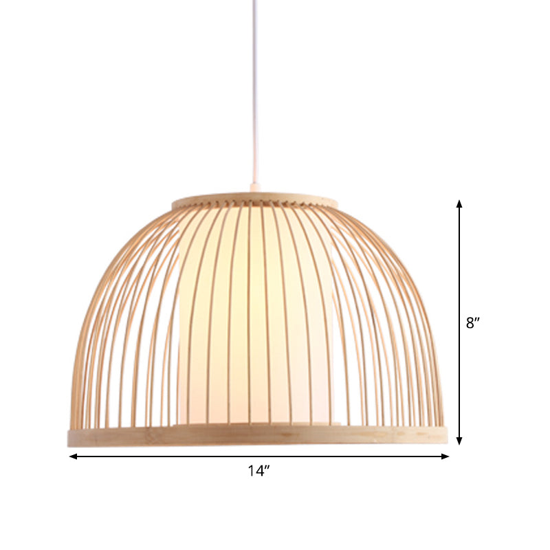 Domed Pendant Light Asian Bamboo 1 Bulb 14"/16" Wide Wood Suspended Lighting Fixture Clearhalo 'Ceiling Lights' 'Pendant Lights' 'Pendants' Lighting' 361378