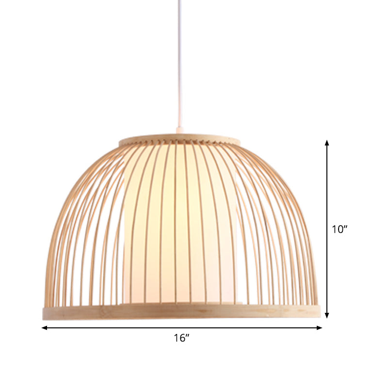 Domed Pendant Light Asian Bamboo 1 Bulb 14"/16" Wide Wood Suspended Lighting Fixture Clearhalo 'Ceiling Lights' 'Pendant Lights' 'Pendants' Lighting' 361379