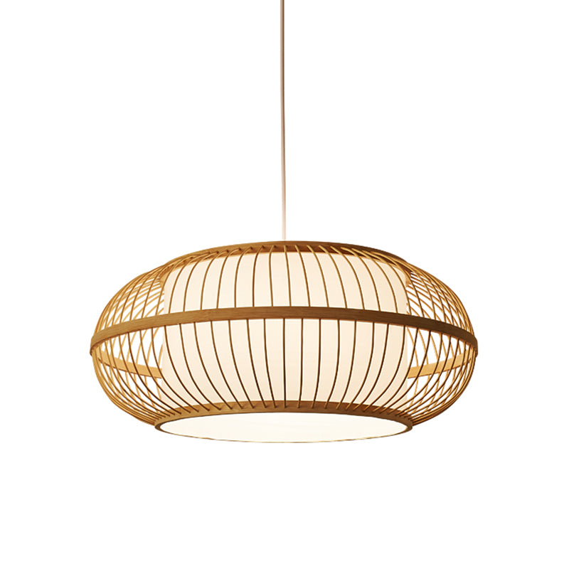 1 Head Restaurant Ceiling Lamp Asia Beige Hanging Light Fixture with Lantern Bamboo Shade Clearhalo 'Ceiling Lights' 'Pendant Lights' 'Pendants' Lighting' 361383