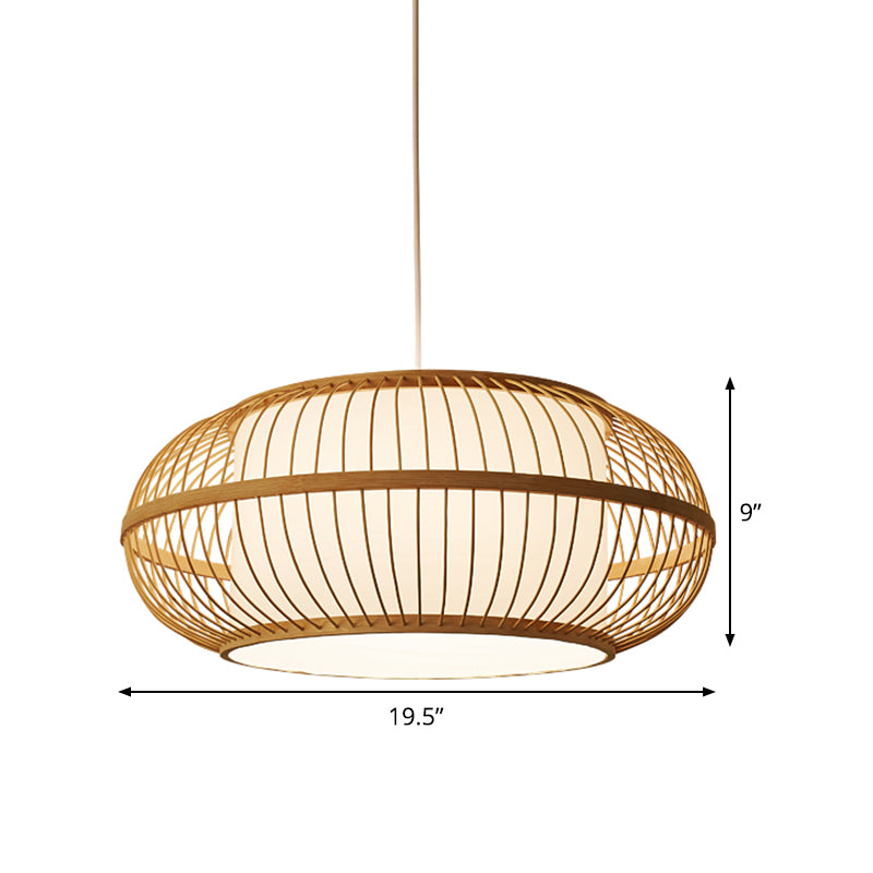 1 Head Restaurant Ceiling Lamp Asia Beige Hanging Light Fixture with Lantern Bamboo Shade Clearhalo 'Ceiling Lights' 'Pendant Lights' 'Pendants' Lighting' 361384