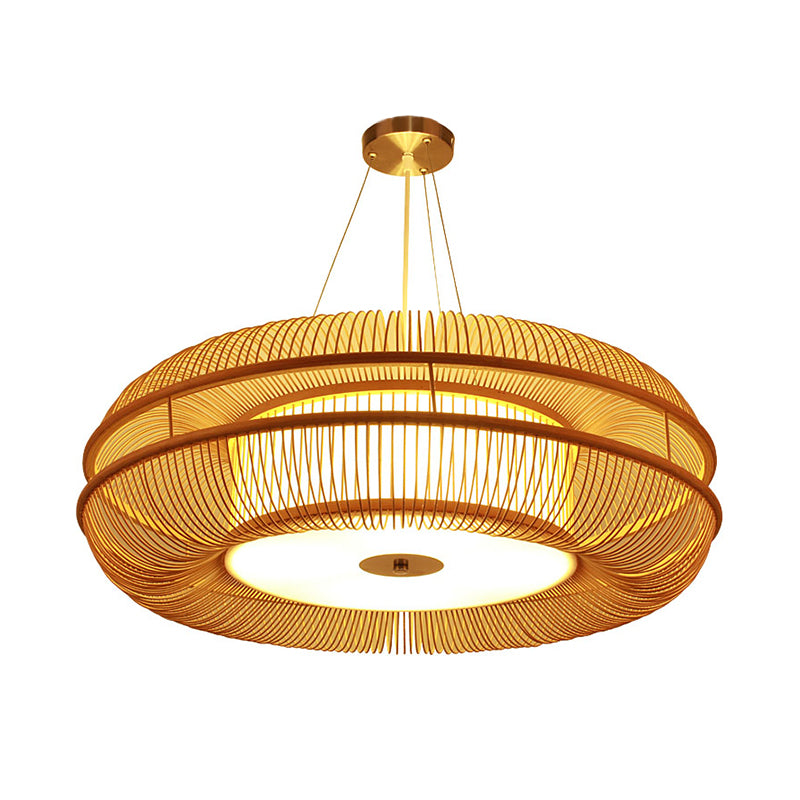 Dunut Pendant Lamp Chinese Bamboo 1 Bulb Beige Hanging Ceiling Light, 25.5"/31.5" Shade Clearhalo 'Ceiling Lights' 'Pendant Lights' 'Pendants' Lighting' 361398