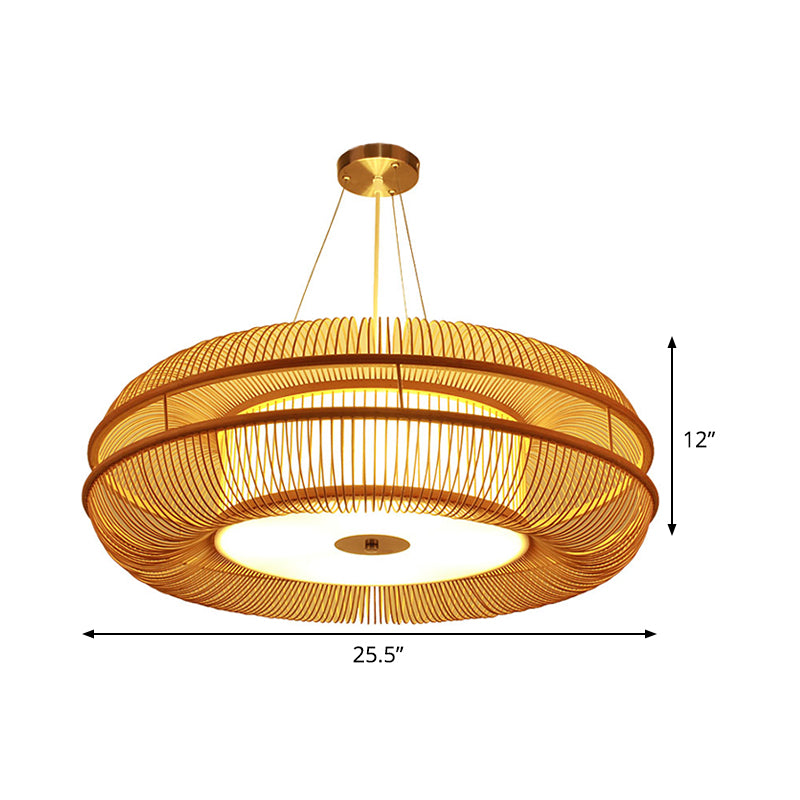 Dunut Pendant Lamp Chinese Bamboo 1 Bulb Beige Hanging Ceiling Light, 25.5"/31.5" Shade Clearhalo 'Ceiling Lights' 'Pendant Lights' 'Pendants' Lighting' 361399