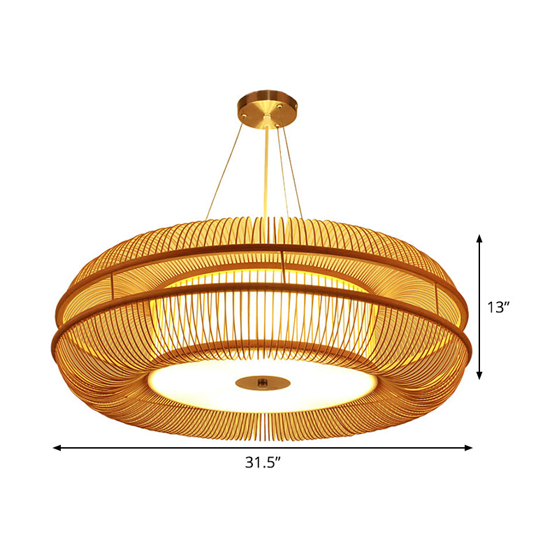 Dunut Pendant Lamp Chinese Bamboo 1 Bulb Beige Hanging Ceiling Light, 25.5"/31.5" Shade Clearhalo 'Ceiling Lights' 'Pendant Lights' 'Pendants' Lighting' 361400