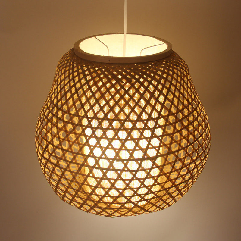 Asian 1 Bulb Pendant Lighting Beige Teardrop Hanging Ceiling Light with Bamboo Shade Beige Clearhalo 'Ceiling Lights' 'Pendant Lights' 'Pendants' Lighting' 361414_b3b2da5e-0f45-44ab-8e8a-d50b436f13bc