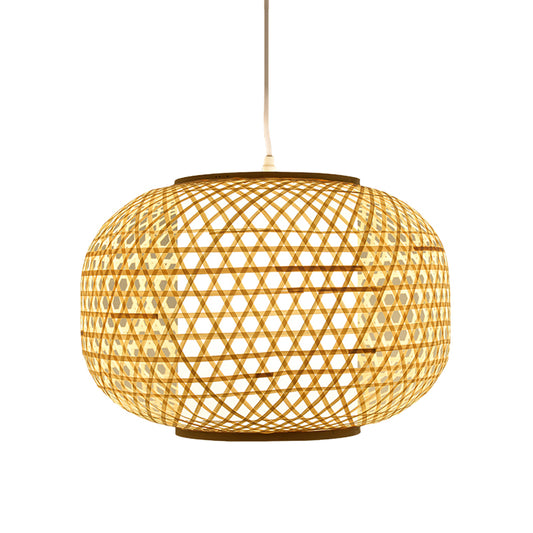 1 Head Bedroom Hanging Lamp Asia Beige Ceiling Pendant Light with Lantern Bamboo Shade Clearhalo 'Ceiling Lights' 'Pendant Lights' 'Pendants' Lighting' 361427