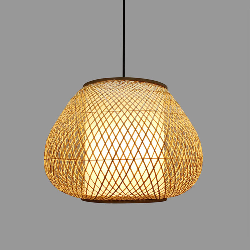 Pear Pendant Light Chinese Bamboo 1 Bulb Beige Suspended Lighting Fixture for Living Room Clearhalo 'Ceiling Lights' 'Pendant Lights' 'Pendants' Lighting' 361431