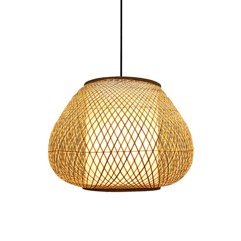 Pear Pendant Light Chinese Bamboo 1 Bulb Beige Suspended Lighting Fixture for Living Room Clearhalo 'Ceiling Lights' 'Pendant Lights' 'Pendants' Lighting' 361432