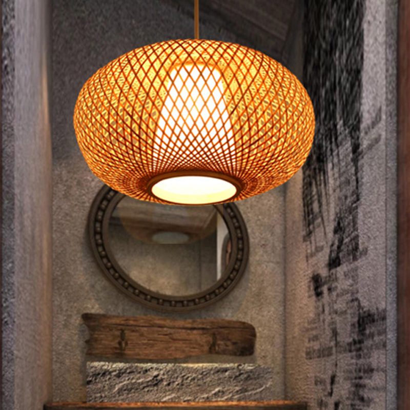 Handmade Pendant Lighting Japanese Bamboo 1 Head 14"/18" Wide Beige Hanging Light Fixture Clearhalo 'Ceiling Lights' 'Pendant Lights' 'Pendants' Lighting' 361435