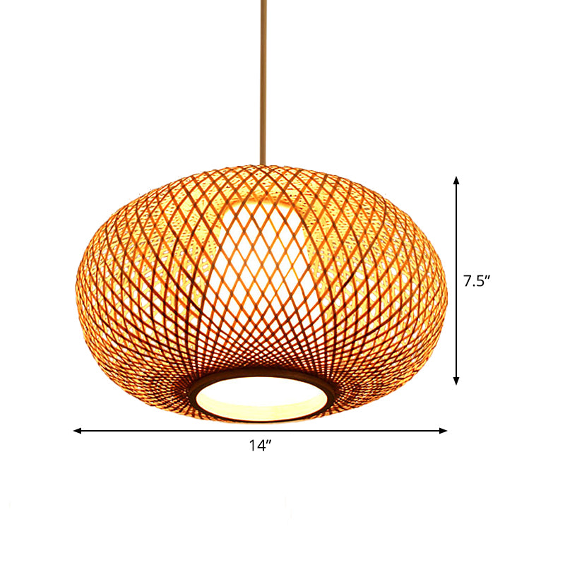 Handmade Pendant Lighting Japanese Bamboo 1 Head 14"/18" Wide Beige Hanging Light Fixture Clearhalo 'Ceiling Lights' 'Pendant Lights' 'Pendants' Lighting' 361438