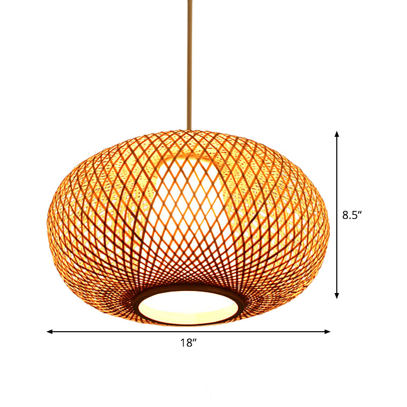 Handmade Pendant Lighting Japanese Bamboo 1 Head 14"/18" Wide Beige Hanging Light Fixture Clearhalo 'Ceiling Lights' 'Pendant Lights' 'Pendants' Lighting' 361439