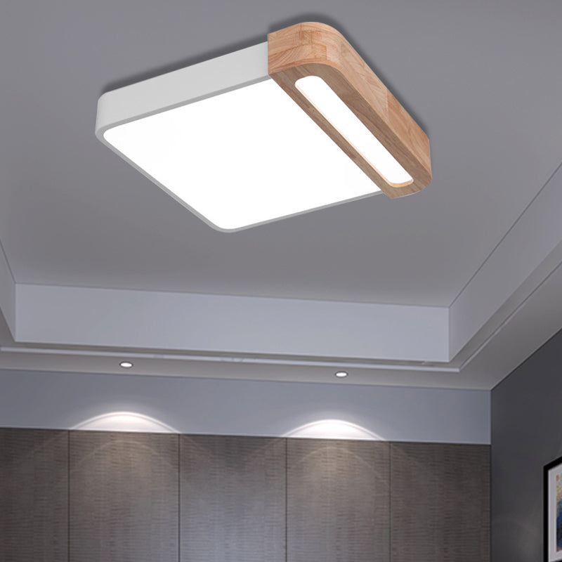 Nordic Square Acrylic Flush Light 12"/16" Wide LED Surface Ceiling Lamp in Grey/White/Red with Wood Guard White 16" Clearhalo 'Ceiling Lights' 'Close To Ceiling Lights' 'Close to ceiling' 'Flush mount' Lighting' 361464