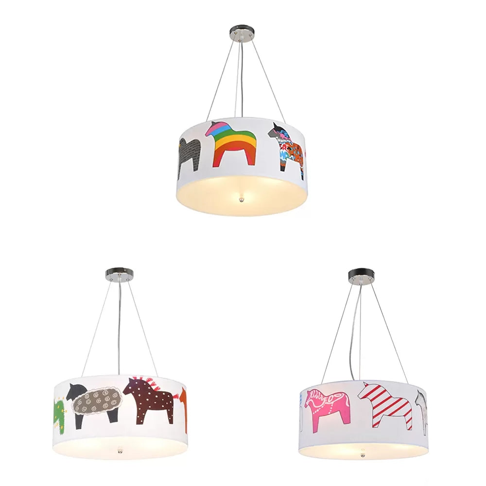 Animal Round Ceiling Pendant with Horse Fabric Chandelier in White for Kid Bedroom Clearhalo 'Ceiling Lights' 'Chandeliers' Lighting' options 36168